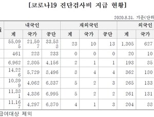 올해 3월~8월 코로나19 진단비 564억 발생…대부분 내국인에 쓰여